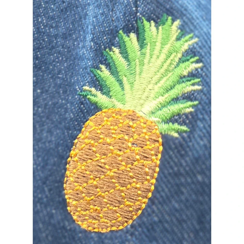 Sun N Sand Denim Pineapple Embroidered Adjustable Baseball Cap Strapback‎ Hat